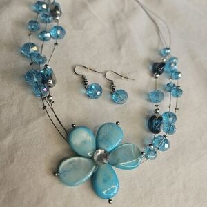 Blue Floral Necklace and Earring Set